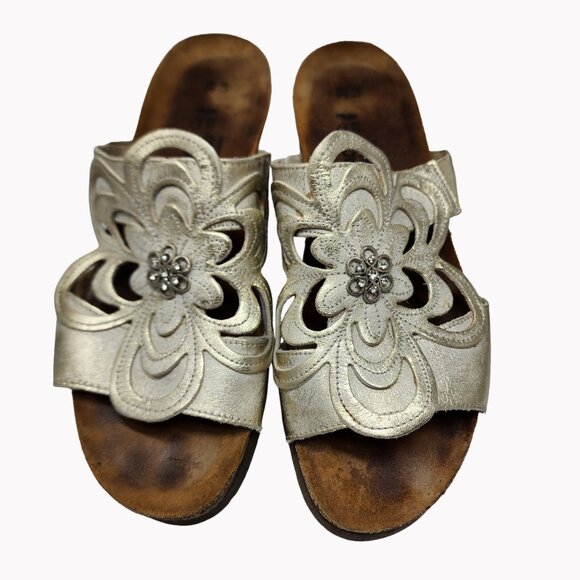 Naot Womens 8  Dusty Gold Floral Comfort Leather Slide Sandals Eu 39 - Picture 1 of 10